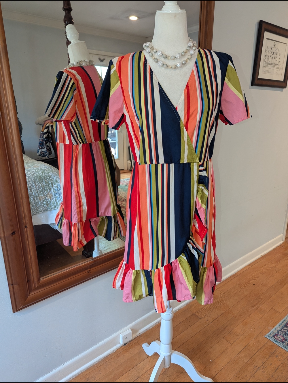 Bright Multi-Stripe Ruffle Dress